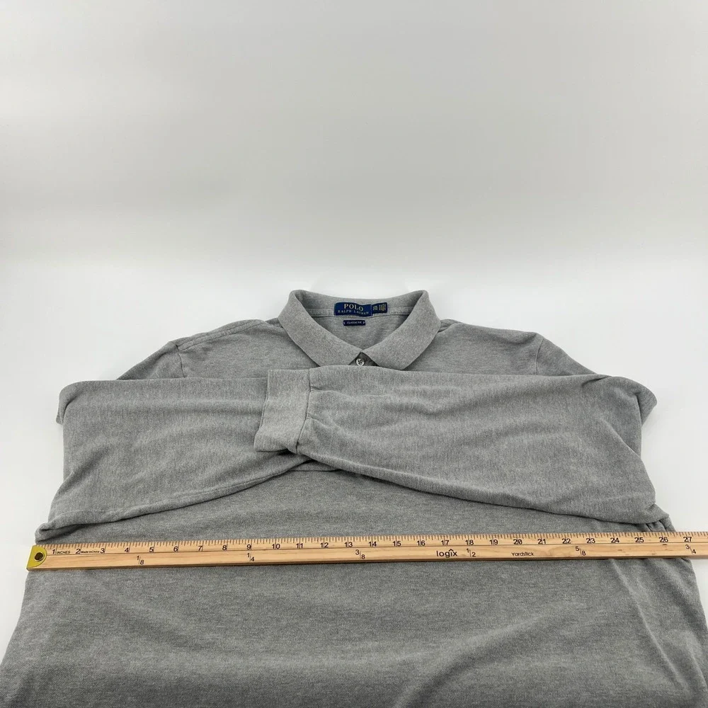 Polo Ralph Lauren Mens XXL Gray Long Sleeve Classic Fit Pique Polo Shirt‎ Logo